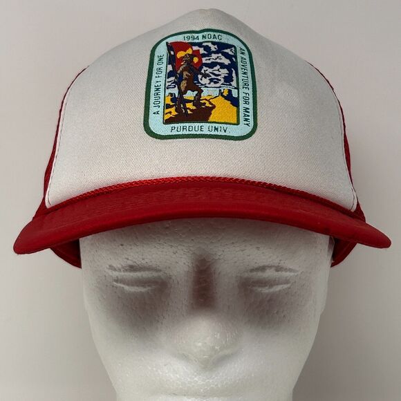Vintage NOAC Purdue University Trucker Hat Baseball Cap BSA Boy Scouts 1994 Red - Picture 2 of 12
